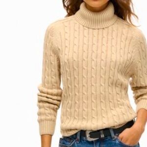 Jones New York Signature Nude Tan Cable Knit High Neck Sweater